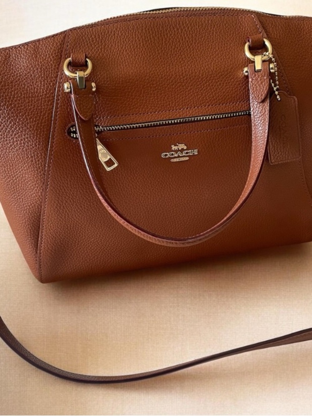 Coach Pebbled Leather Satchel in Saddle Brown
